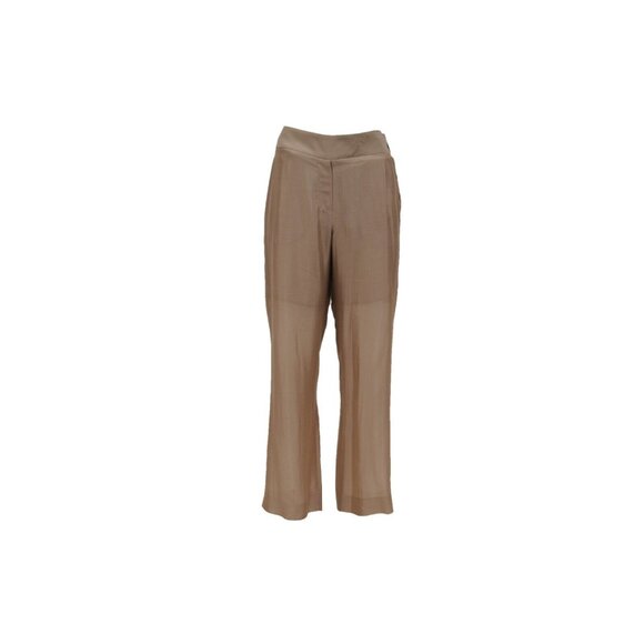 Brunello Cucinelli Womens Wide Zipped Pants US 8 IT 44 Brown Silk Flowy Trousers - Picture 2 of 14
